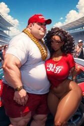 ai_generated big big_breasts big_guy big_jeff bigjeff black black_breasts black_woman breasts gold gold_(metal) gold_chain gold_jewelry race race_car race_track, racecar sexy stud white