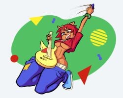 2021 abstract_background agal1502 belt big_breasts blush breasts clothed clothing female footwear furry glans guitar_pick kneeling lamb lammy_lamb leaning_back male pants_down parappa_the_rapper partially_clothed penis rolling_eyes shirt_lift solo sony_interactive_entertainment thick_thighs thin_waist toned toned_female um_jammer_lammy underboob wide_hips wristwear