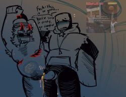 007n7 007n7_(forsaken) 2boys arm_up burger_hat closed_eyes closed_eyes drool drooling duo facewear forsaken_(roblox) gay glasses hat headwear horns johndgoonmaster leg_up mask noli noli_(forsaken) peeing peeing peeing_in_pussy peeing_inside pissing_in_pussy pissing_inside roblox smile smiling sweater tentacle_penis urine urine x-ray