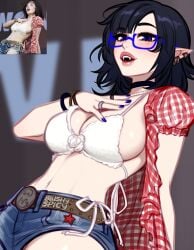 1girls big_breasts black_hair blue_eyes blue_nails blushypixy blushyspicy breasts choker female glasses kwon_eun-bi kwon_eun-bi_(cosplay) nerdy_female oc original_character twitter vampire vampire_fangs vampire_girl vampy_(blushypixy) vivian_(blushyspicy) waterbomb