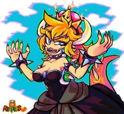 1girl 1humanoid 2010s 2018 2d 5_fingers alternate_version alternate_version_at_source alternate_version_available artist_logo artist_name big_eyebrows big_eyes big_hands big_horns big_tail black_bracelet black_bracelets black_clothes black_dress black_eyelashes black_nails black_necklace black_ribbon blue_eyes blue_iris blue_sky border bowser bowsette bowsette_meme bracelet bracelets claws clothed clothed_female clothing clouds_border crown digital_drawing_(artwork) digital_media_(artwork) dress earrings eyebrows eyelashes eyeshadow fan_character fanart fangs fangs_bared female female_only fictional_species flat_background fluffy_hair gem gem_between_boobs gem_between_breasts green_shell half-closed_eye hd hi_res horns human humanoid humanoid_female jpeg koopa koopa_humanoid landscape lipstick long_skirt looking_at_viewer malicious_face malicious_intent malicious_smile mario_(series) medium_boobs medium_breasts medium_hair medium_hair_female meme nails new_super_mario_bros._u_deluxe nintendo open_eyes open_mouth open_mouth_smile overboob pointed_ears pointed_tail pointed_teeth posing posing_for_picture power_up princess purple_eyeshadow reapers969 red_earrings red_gem red_lipstick reptile reptile_humanoid ribbon_in_hair saturated_colors scales shaded shiny_crown shiny_skin side_view skull skull_head small_breasts small_waist smile smiley_face smiling smiling_at_viewer solo solo_female solo_focus spike_shell spiked spiked_bracelet spiked_collar spiked_tail spikes super_crown super_mario_bros. tail_motion tied_hair transformation trend villain_pose watermark white_pupils white_sclera white_skin white_skinned_female yellow_eyebrows yellow_hair yellow_hair_female yellow_scales yellow_tail