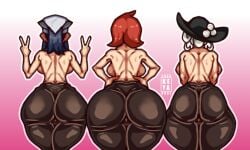 akari_(pokemon) arezu_(pokemon) ass ass_chart ass_comparison ass_focus back back_view big_ass big_breasts breasts cogita_(pokemon) comparing comparing_asses female keyaruki large_ass leggings leggings_only massive_ass milf pokemon