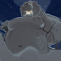 animate_inanimate anthro ass big_ass big_butt cave_of_wonders ear_piercing felid lion macro male mammal moobs nipple_piercing nipples overweight overweight_male pantherine piercing shamelesss sole_male solo solo_male