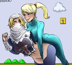 2girls ? ass bb_(baalbuddy) block blonde_hair blush bodysuit breasts cloud colored crossover drawfag erect_nipples female female_only fingering human large_breasts mario_(series) metroid multiple_girls nintendo ocarina_of_time ponytail samus_aran sex sheik skin_tight super_mario_bros. super_mario_bros._(nes) super_smash_bros. the_legend_of_zelda tied_hair torn_clothes turban yuri zelda_(ocarina_of_time) zero_suit zero_suit_samus