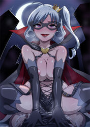 arsene breasts butcha-u cape cowgirl_position crown cum domino_mask elbow_gloves eroquis gloves henriette_mystere large_breasts lipstick mask orgasm purple_eyes saliva sex tantei_opera_milky_holmes thighhighs