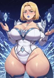 ai ai_assisted ai_generated arms_raised arms_up belly big_breasts blonde_female blonde_hair blue_eyes blue_lipstick blue_nails blush bob_cut breasts breasts_bigger_than_head choker crystals curvy d-art_style earrings emma_frost emma_frost_(marvel_rivals) eyelashes female front_view hair_behind_ear hips hourglass_figure huge_breasts ice legs legs_apart legwear leotard light-skinned_female light_blush light_skin looking_at_viewer low-angle_view marvel mature mature_female meaty_pussy meaty_thighs medium_hair milf sfw shiny_skin slightly_open_mouth small_waist standing superhero_costume sweat sweatdrop sweating thick thick_legs thick_thighs thighhighs thighs thunder_thighs viewed_from_front wide_hips 後gotoh