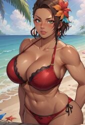abs ai_generated azucena_milagros_ortiz_castillo bandai_namco big_breasts breasts brown_hair cleavage curvy curvy_female curvy_figure dark-skinned_female dark_skin earrings female flower_in_hair gloves green_eyes hair_ornament latina looking_at_viewer namco office_clothing peruvian peruvian_female pose seductive short_hair solo standing style sweat tan-skinned_female tan_skin tekken tekken_8 video_game_character voluptuous voluptuous_female wide_hips