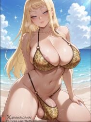 1futa ai_generated animal_print beach bikini blonde_hair blue_eyes blush breasts cloudy_sky dosanko_gal_wa_namara_menkoi futa_only futanari fuyuki_minami half-closed_eyes intersex leopard_print lips long_hair momodart nail_polish o-ring penis penis_bulge smile stable_diffusion tagme