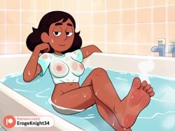 ai_generated bath bathing connie_maheswaran dark-skinned_female feet feet_focus partially_clothed see-through see-through_clothing soles steven_universe toes visible_nipples wet wet_body wet_shirt white_shirt