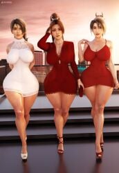 3girls antarxrigel asian_bimbo asian_female big_ass big_breasts big_butt black_hair breasts brown_eyes brown_hair dead_or_alive dress fatal_fury female female_focus female_only hi_res high_heels highres japanese_female king_of_fighters light-skinned_female light_skin looking_at_viewer mai_shiranui momiji_(ninja_gaiden) namco ninja_gaiden snk soul_calibur taki thick_thighs