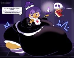1girls bbw belly blackberry_cookie candle cookie_run female ghost lifelinelemons maid maid_outfit obese obese_female purple_hair weight_gain
