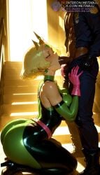 1boy _male abs ai_generated ass bare_shoulders belt black_gloves blonde_hair blush bodysuit boots breast_press breasts clothed_sex cum cum_in_mouth dark-skinned_male dark_skin earrings elbow_gloves erection fellatio female forehead_jewel from_side gloves green_bodysuit green_eyes gumroad_username head_out_of_frame high_heel_boots high_heels interracial jacket jewelry kneeling large_breasts large_penis meitabuu open_clothes open_jacket oral pants pants_pull patreon_username penis peridot_(steven_universe) pink_gloves saliva short_hair sitting skin_tight solo_focus stairs steven_universe straight sunlight sweat thick_thighs thighs tiara uncensored