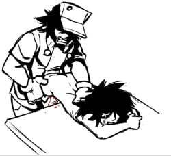 2boys angry_sex black_and_white black_hair blood crying cuntboy forced friday_night_funkin friday_night_funkin_lullaby gay glitchy_red hidden_eyes holding_leg hypnos_lullaby intersex noncon original_character rape self_insert size_difference yaoi