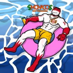 abs countryhumans latte_4later male male_only monaco_(countryhumans) pool solo solo_focus solo_male swimwear text