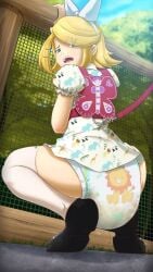 abdl diaper kagamine_rin leash messy_diaper public sketchmandl vocaloid white_stockings yellow_hair