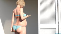 1girls 3d asa ashley_graham ass back_view belly big_belly blonde_hair breasts durabo female pregnant resident_evil solo swimsuit