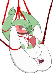 alpha_channel big_breasts blush bondage bondage bound breasts fan_character female gag gardevoir generation_3_pokemon genitals green_hair hair harness humanoid looking_at_viewer male nerd_emoji_(meme) nintendo nipples not_furry nude octospective pokemon pokemon_(species) pussy simple_background solo