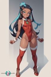 ai_generated christmas christmas_clothing christmas_leotard christmas_outfit christmas_thigh_highs medium_breasts nessa_(pokemon) pokemon stable_diffusion tagme thigh_gap