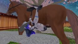 blue_hair cowboy_hat horse horsecock mating_press penetration robot_girl robot_joints robot_pussy runa runa_(vrchat) zoophilia