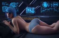 3d blue_hair female human looking_at_viewer missally nyx_(quake_champions) quake quake_champions topless video_games