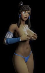 1girls 3d 4tease7en avatar_legends avatar_the_last_airbender big_breasts breasts covering_breasts dark-skinned_female dark_skin female korra nickelodeon nicktoons panties solo the_avatar the_legend_of_korra water_tribe