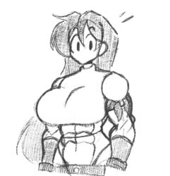 abs big_breasts female female_focus female_only marie_(tag-a-long) mime mime_girl mouthless mouthless_female muscle_girl muscles muscular muscular_arms muscular_female noseless original original_art original_artwork sketch tag-a-long