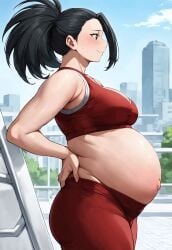 ai_generated big_belly big_breasts breasts cleavage momo_yaoyorozu momo_yaoyorozu_(hero_outfit) my_hero_academia pregnancy pregnant pregnant_belly ready_to_pop yaoyorozu_momo