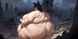 1female 1females 1girl 1girls ai_generated ass big_ass black_hair black_hair_female breasts city_destruction exposed_ass fat fat_ass fat_female fat_girl fat_woman female female_focus female_only hollow_special_operations_section_6 hoshimi_miyabi hoyoverse light-skinned_female light_skin mihoyo mihoyo_technology_(shanghai)_co._ltd. nipples nude nude_female obese obese_female solo solo_female solo_focus ssbbw weight_gain zenless_zone_zero