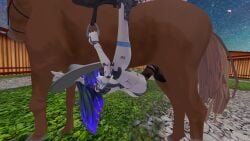 ahe_gao blue_hair cowboy_hat horse horsecock penetration robot_girl robot_joints robot_pussy runa runa_(vrchat) upside_down_sex zoophilia