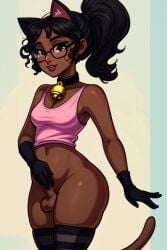 1futa ai_generated ai_hands ass bad_anatomy bell_collar black_gauntlets black_hair cat_ears cat_girl cat_tail collar crop_top
 dark_skinned_futanari futa futanari glasses illegal masturbation neko partially_clothed ponytail small_breasts socks solo standing tagme tank_top thick thick_legs thick_thighs thighhighs