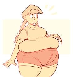 1girls :o braided_hair braids bulge huge_belly overweight overweight_female ridiculouscake surprised tagme tight_clothing