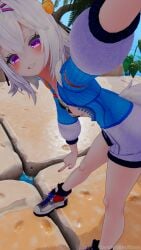 3d bent_forward bent_over bikini bikini_top boots bottomless cute fansly female female_focus female_only filian filian_(vtuber) happy indie_virtual_youtuber jacket open_jacket pointing selfie small_boobs small_breasts smile tagme virtual_youtuber vrchat vtuber white_hair