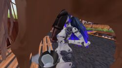 blue_hair boobjob breasts bucket cowboy_hat cum cum_drip horse horsecock robot_girl robot_joints runa runa_(vrchat) titjob zoophilia