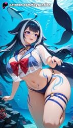 1girls 2025 ai_assisted ai_generated air_bubble anime aqua_nails aquarium artist_name bikini black_hair black_nails blue_nails breast breasts breasts breasts bubble bust caustics chest choker coral dolphin explicit female fish hi_res high_quality high_resolution highres long_hair looking_at_viewer multicolored_hair multicolored_nails nail_polish navel ocean open_mouth patreon patreon_username pool poolside purple_eyes sailor_collar shark shylily skypassion smile stable_diffusion swimming swimsuit tail tattoo thigh_strap thighs underwater virtual_youtuber vtuber wading water watermark wet wet_clothes wet_shirt