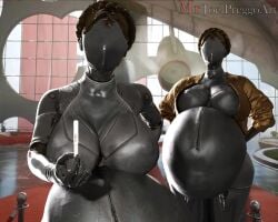 2girls 3d atomic_heart belly big_belly big_breasts breasts female gigantic_breasts huge_breasts left_(atomic_heart) mrjoelpreggoart pregnancy_test pregnant right_(atomic_heart) robot robot_girl