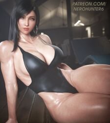 1girls 3d 3d_render big_breasts black_hair black_one-piece_swimsuit black_swimsuit breasts cleavage clothed clothed_female female female_only final_fantasy long_hair looking_at_viewer nerohunter6 one-piece_swimsuit sideboob swimsuit swimwear thighs tifa_lockhart