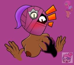 bad_drawing blush blushed blushing brawl_stars breast_grab breast_squeeze breasts breasts_out covered_face grope grope_breast groping groping_breasts hands_up holding_breast naked purple_background self_upload shocked supercell surprised tara_(brawl_stars) tits touching_breast