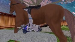 blue_hair cowboy_hat horse horsecock mating_press penetration robot_girl robot_joints robot_pussy runa runa_(vrchat) zoophilia