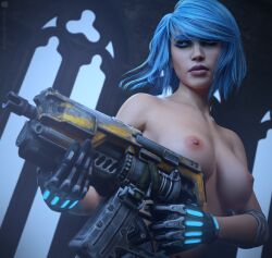 3d blue_hair female human missally nyx_(quake_champions) quake quake_champions topless video_games