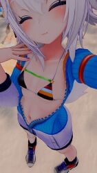 3d belly belly_button bikini bikini_top boots closed_eyes cute fansly female female_focus female_only filian filian_(vtuber) indie_virtual_youtuber jacket open_clothes posing selfie small_boobs small_breasts streamer tagme virtual_youtuber vrchat vtuber white_hair