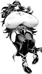 1girl chris_ena gigantic_breasts monochrome nervous nun nun_outfit reincarnation_colosseum wide_hips