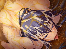 blue_eyes blue_hair bukkake censored cum cum_on_body cum_on_hair doggy_style facial game_cg licking lilith-soft long_hair misao_~injoku_ninpouden~ pee_inside peeing yukishiro_misao