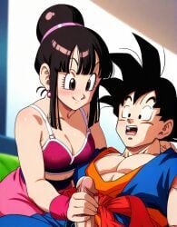 1boy 1girls ai_generated breasts chichi dragon_ball_z looking_at_viewer milf penis son_goku