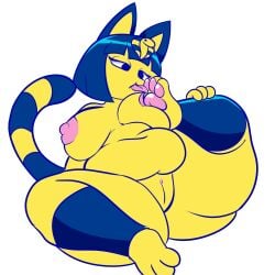 1:1 2024 animal_crossing ankha_(animal_crossing) anthro areola belly big_breasts big_nipples blue_ears blue_hair breasts clitoris digital_drawing_(artwork) digital_media_(artwork) domestic_cat feet felid feline felis female female_anthro fingers foot_fetish foot_lick foot_play front_view genitals glistening glistening_hair hair hi_res licking mammal markings narrowed_eyes nintendo nipples nude nude_anthro nude_female overweight overweight_female pawpads pink_areola pink_nipples pink_pawpads pink_tongue portrait pussy self_lick simple_background solo squeezysquisher striped_markings striped_tail stripes tail tail_markings toes tongue unfinished uraeus white_background yellow_body yellow_face yellow_inner_ear yellow_pussy