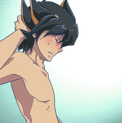 blush human male male_only muscle shirtless solo spiked_hair spiky_hair yu-gi-oh! yu-gi-oh!_5d's yusei_fudo