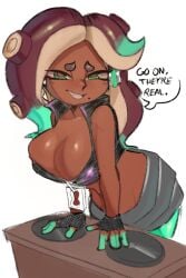 1girls alternate_breast_size beauty_mark big_breasts breasts cleavage clothing colored dark-skinned_female dark_skin dialogue female fingerless_gloves groping_request huge_breasts inviting justdavefnd large_breasts marina_(splatoon) mole mole_under_mouth nintendo octoling offering_to_viewer solo splatoon splatoon_2 tentacle_hair text zipper