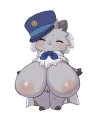 anthro big_breasts breasts clothing female fur genitals hat hat_only headgear headgear_only headwear headwear_only hi_res huge_breasts mammal mostly_nude pussy sagging_breasts short_stack smile solo tokumori_kaisen