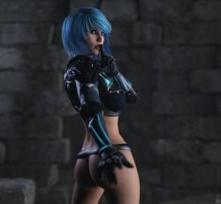 3d ass blue_hair female human looking_at_viewer looking_back looking_back_at_viewer missally nyx_(quake_champions) quake quake_champions video_games