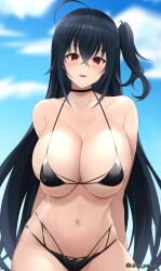 1girls arm_behind_back arms_behind_back azur_lane bare_arms bare_belly bare_chest bare_hands bare_hips bare_legs bare_midriff bare_navel bare_shoulders bare_skin bare_thighs belly belly_button bikini bikini_bottom bikini_only bikini_top black_bikini black_bikini_bottom black_bikini_only black_bikini_top black_choker black_hair black_hair_female black_string_bikini black_swimsuit black_swimwear blue_background blue_sky breasts choker cleavage clouds collarbone curvy curvy_body curvy_female curvy_figure curvy_hips day daytime dot_nose exposed_arms exposed_belly exposed_chest exposed_hips exposed_legs exposed_midriff exposed_navel exposed_shoulders exposed_skin exposed_thighs fair_skin female female_focus female_naked female_only groin hair_between_eyes half_naked half_nude hand_behind_back hands_behind_back head_tilt high_resolution highres hourglass_figure jampen large_breasts lean_body lean_figure legs light-skinned_female light_skin long_hair looking_at_viewer naked naked_female naked_woman narrow_waist navel nude nude_female nudity open_mouth open_mouth_smile outdoor outdoor_nudity outdoors outside parted_lips partially_naked ponytail red_eyes red_eyes_female sakura_empire_(azur_lane) semi_nude shoulders side_ponytail simple_background sky slender_body slender_waist slim_girl slim_waist smile smiley_face smiling_at_viewer smooth_skin solo standing string_bikini swimsuit swimwear taihou_(azur_lane) thick_thighs thighs thin_waist tilted_head tongue upper_body v-line wide_hips