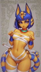 1girls ai ai_generated ai_hands almost_naked almost_nude animal_crossing ankha ankha_(animal_crossing) bandages blue_hair breasts cat_ears cat_girl cat_tail catgirl covered_nipples covering_breasts egyptian egyptian_female female female_only hieroglyphics kittew_(style) looking_at_viewer nintendo purple_eyes quinzo11 self_upload short_hair standing standing_female vagina yellow_body yellow_fur yellow_skin